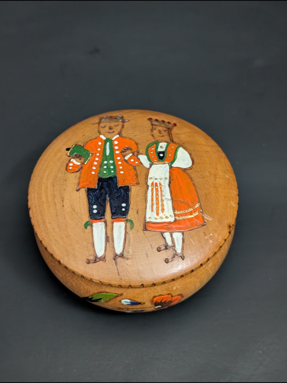 Vintage Hand Painted Wooden Trinket Box. Made In Norway 5-2026D6